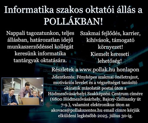 Informatika szakos oktatói állás a Pollákban