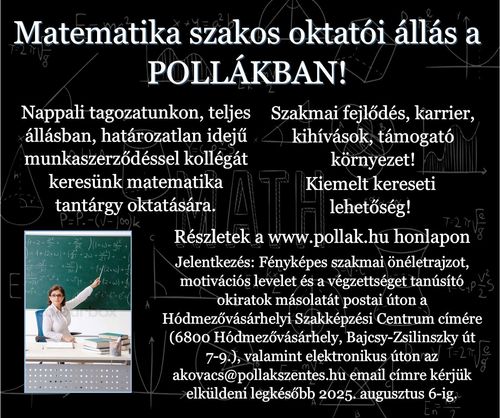Matematika szakos oktatói állás a Pollákban